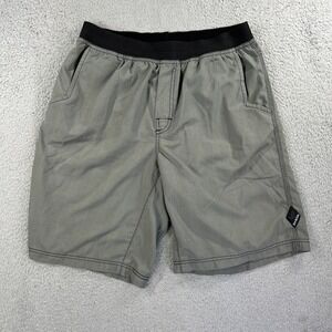 Prana Shorts Mens Large Green Check Plaid Mojo Elastic Waist Pockets Running Gym